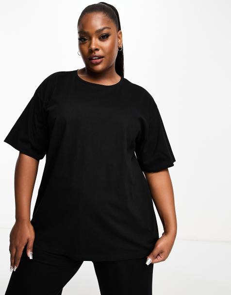 ASOS DESIGN Curve – Mixa & matcha – Svart pyjamas-t-shirt i bomull och oversize - view 1