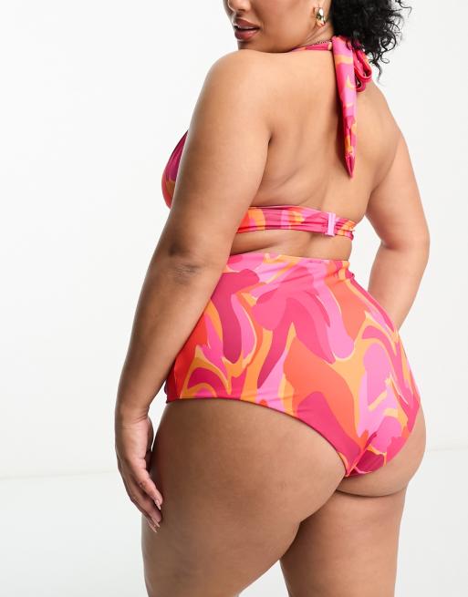 ASOS DESIGN Curve – Mixa och matcha – Abstrakt virvelmönstrad bikiniunderdel med djup ringning och halterneck , 2 av 4