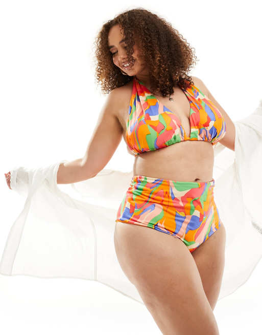 ASOS DESIGN Curve – Mixa och matcha – Bikiniunderdel med hög midja och abstrakt virvelmönster, 4 av 4