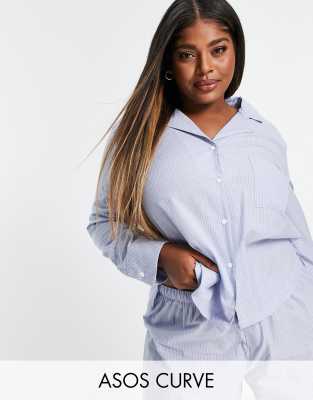 ASOS DESIGN – Curve – Mixa och matcha – Blåvit randig klassisk pyjamasskjorta i bomull