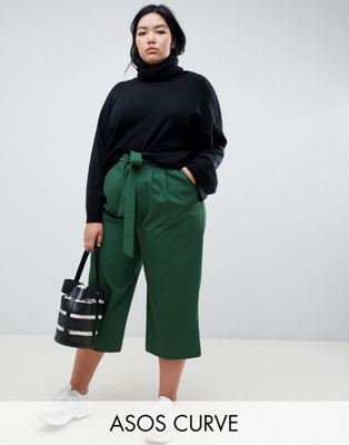 ASOS DESIGN Curve – Mixa och matcha –Culotte-byxor med knytning i midjan-Grön
