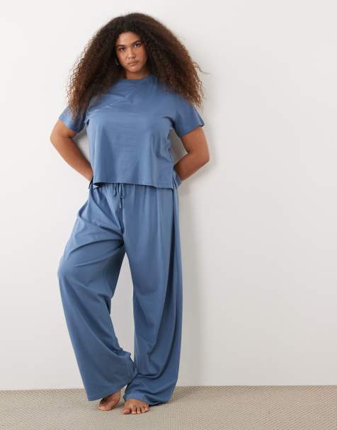 ASOS DESIGN Curve – Mixa och matcha – Denimblå pyjamas i bomull - view 1