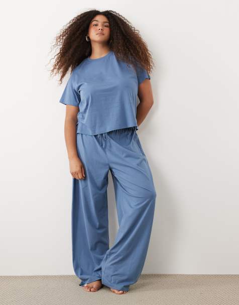 ASOS DESIGN Curve – Mixa och matcha – Denimblå pyjamasbyxor i bomull - view 1
