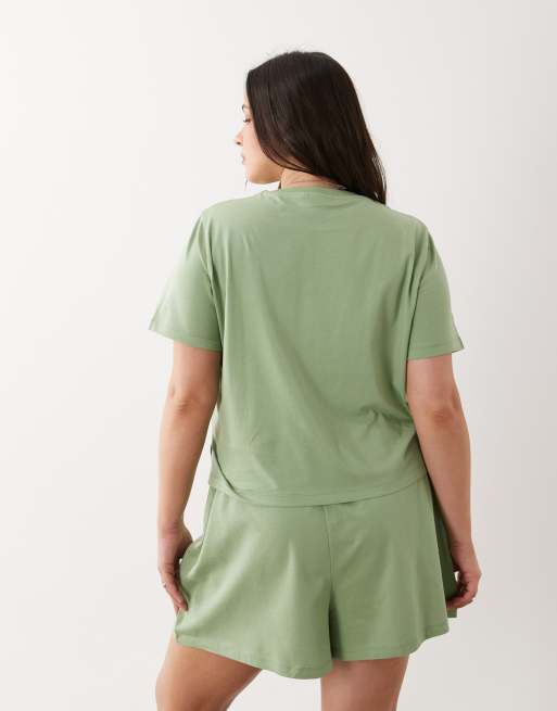 ASOS DESIGN Curve – Mixa och matcha – Pistagegrön pyjamaströja i bomull och oversized fit med sidoslits, 4 av 4