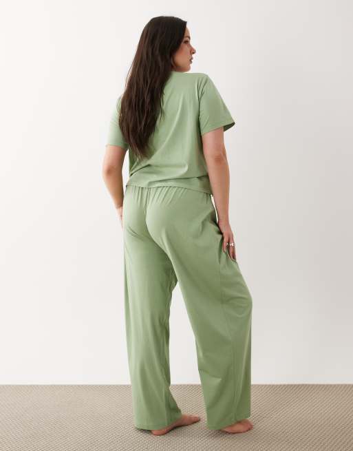 ASOS DESIGN Curve – Mixa och matcha – Pistagegröna pyjamasbyxor i bomull, 5 av 5
