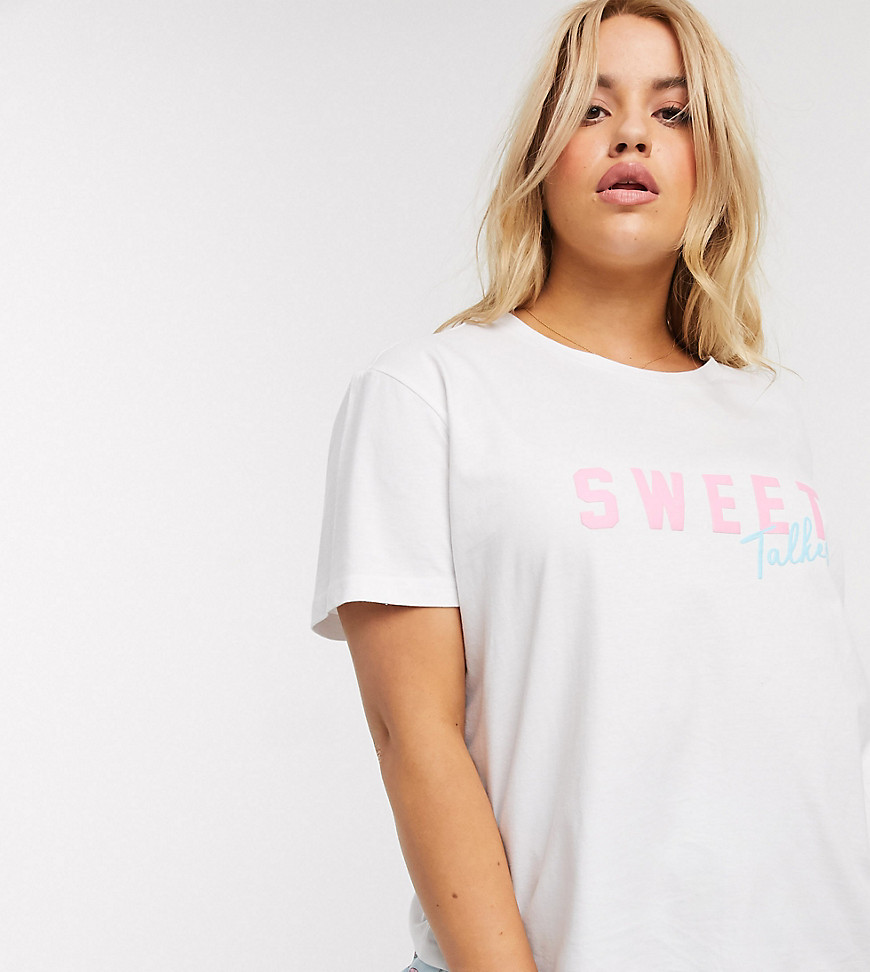ASOS DESIGN Curve – Mixa och matcha – Pyjamast-shirt med sweet tooth-text-Flerfärgad