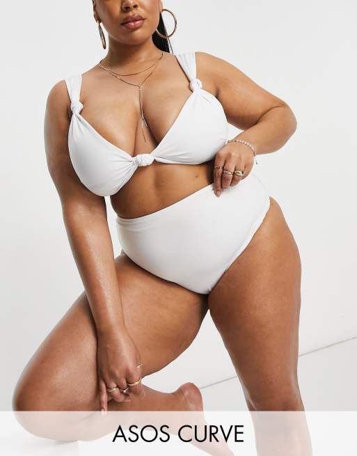 ASOS DESIGN Curve – Mixa och matcha – Vit bikiniunderdel med hög midja 