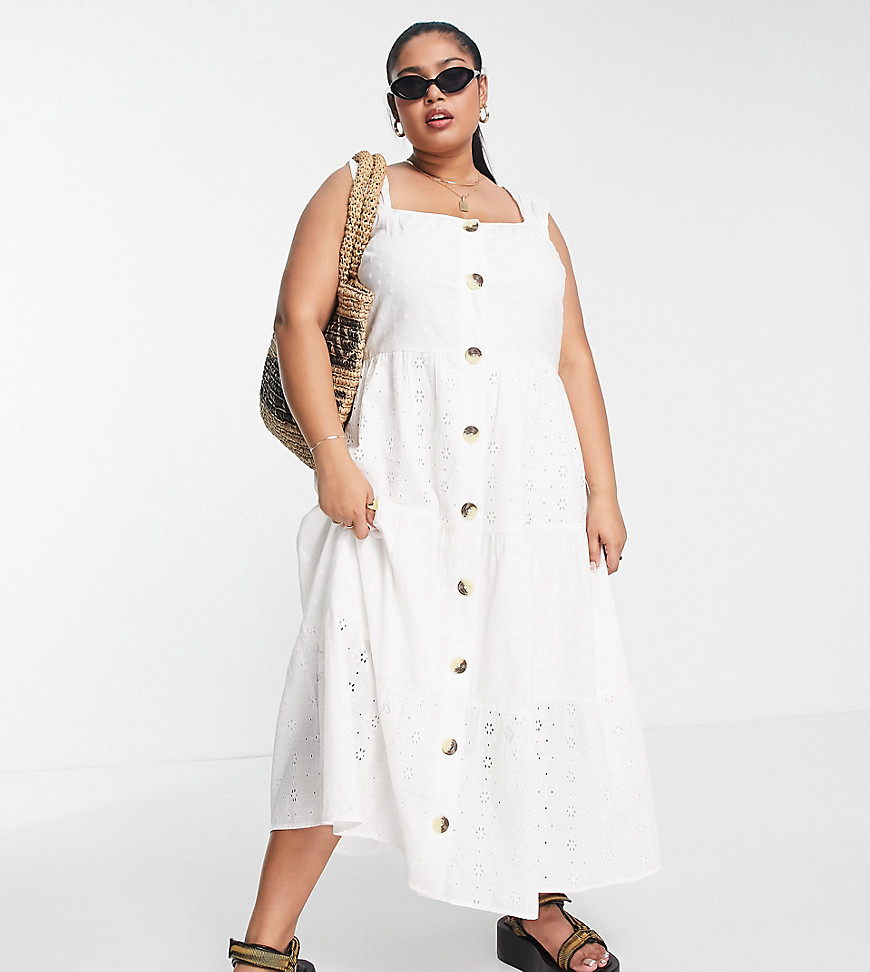 Plus-size dress by ASOS DESIGN In case of warm weather Square neck Button-through front Tiered skirt Regular fit