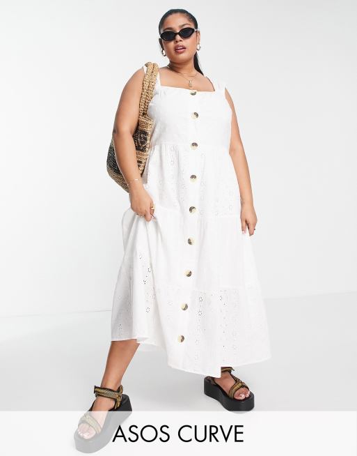 ASOS DESIGN Curve mixed broderie midi sundress in white