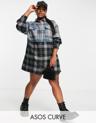 ASOS DESIGN Curve mixed check mini boyfriend shirt dress