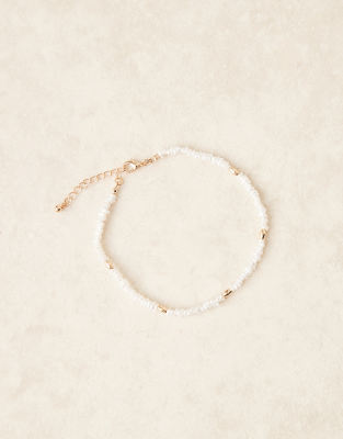 Asos Curve Asos Design Curve Mixed Faux Pearl Anklet With Gold Beads