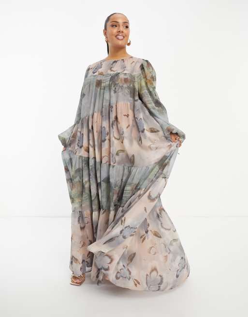 ASOS DESIGN Curve mixed floral print smock maxi dress | ASOS