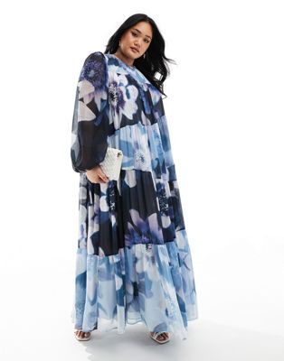 ASOS DESIGN Curve mixed floral print smock maxi dress
