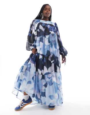 ASOS DESIGN Curve mixed floral print smock maxi dress