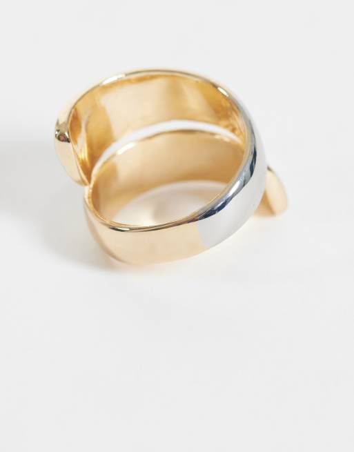 ASOS DESIGN Curve mixed metal statement ring with wrap around design, 2 of 3