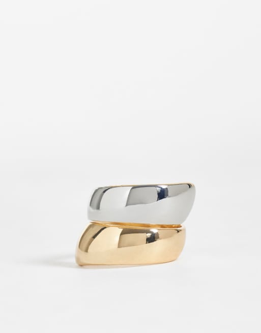 ASOS DESIGN Curve mixed metal statement ring with wrap around design, 3 of 3