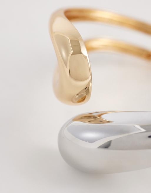 ASOS DESIGN Curve mixed metals cuff bracelet in gold tone and silver tone, 3 of 3