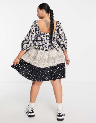 asos mixed print tiered dress