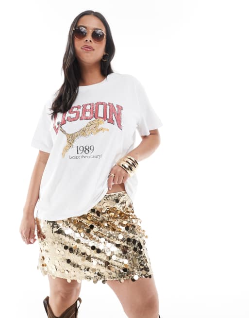 ASOS DESIGN Curve mixed sequin mini skirt in gold