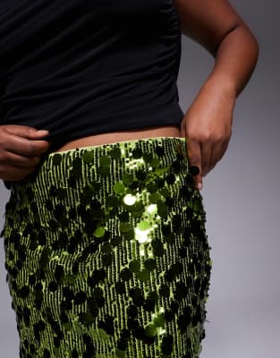 Asos Curve Asos Design Curve Mixed Sequin Mini Skirt In Green