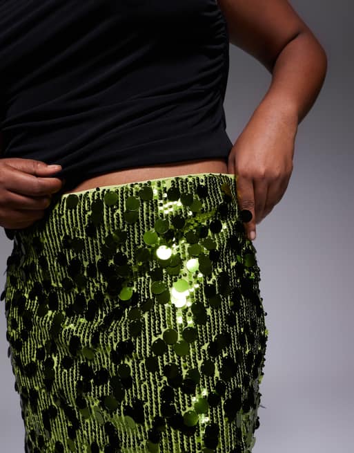 ASOS DESIGN Curve mixed sequin mini skirt in green, 2 of 5