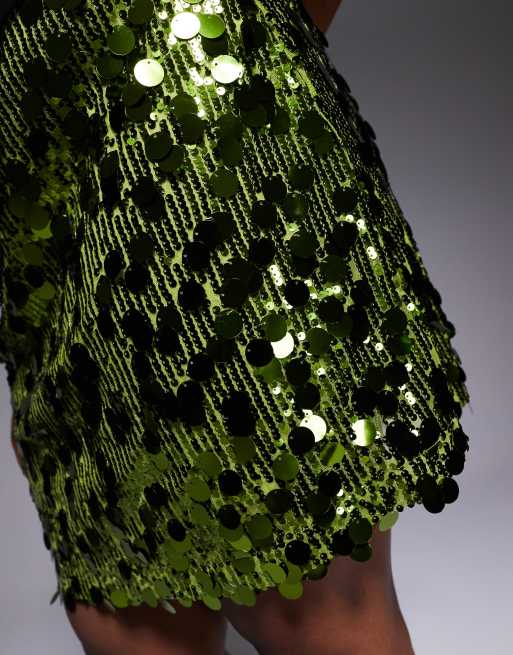 ASOS DESIGN Curve mixed sequin mini skirt in green, 4 of 5