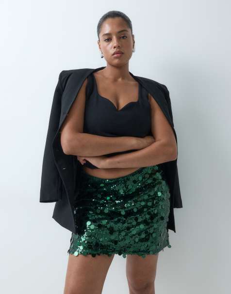 ASOS DESIGN Curve mixed sequin mini skirt in green