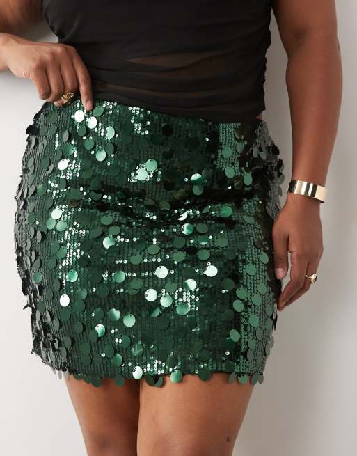 ASOS DESIGN Curve mixed sequin mini skirt in green, 4 of 5