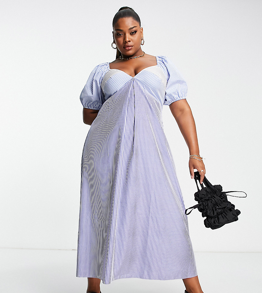 Asos Curve Asos Design Curve Mixed Stripe Cotton Midi Tea Dress-multi