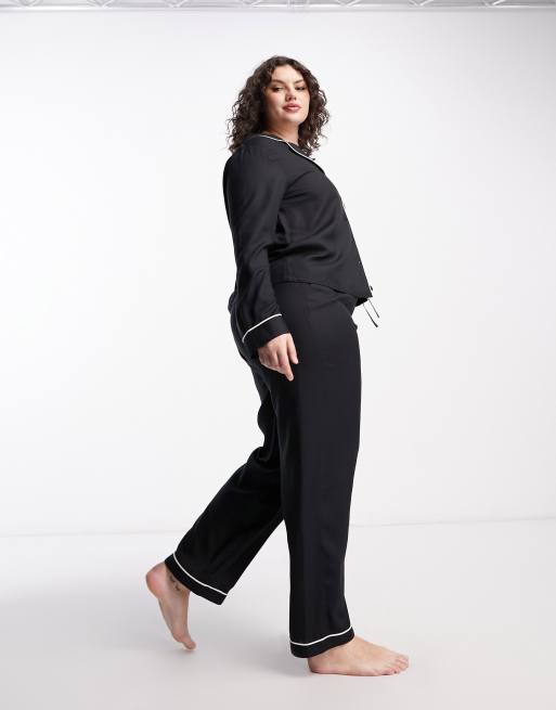 ASOS DESIGN Curve modal shirt pants pajama set with contrast