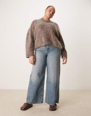 Asos Curve Asos Design Curve Mohair Wide Sleeve Sweater With V Neck In Brown