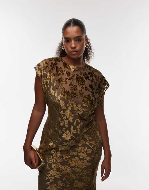 ASOS DESIGN Curve - Mokkabrun ærmeløs maxikjole med rund hals og bindebånd på ryggen i velour og devoré, 4 af 4