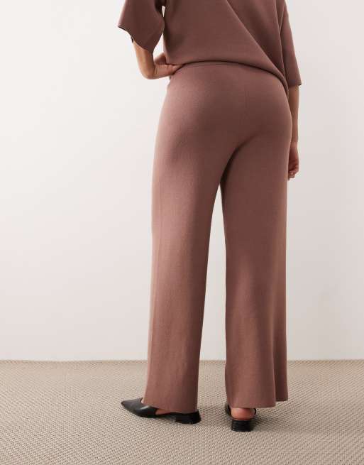ASOS DESIGN Curve - Mokkabrune strikkede bukser med vide ben - Del af sæt, 4 af 5