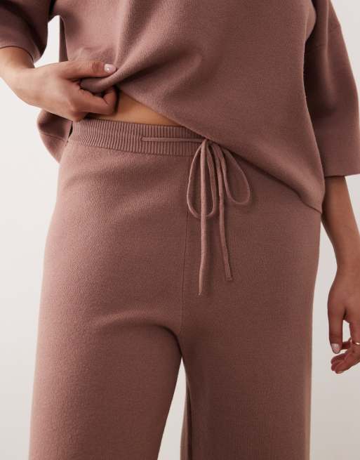 ASOS DESIGN Curve - Mokkabrune strikkede bukser med vide ben - Del af sæt, 5 af 5