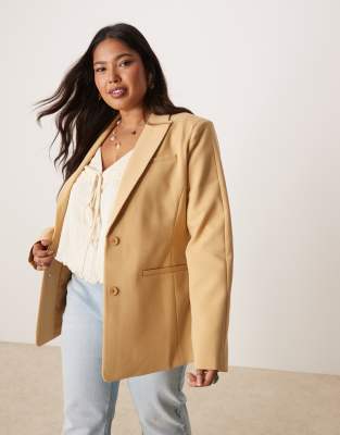 Asos Design Curve Molded Hip Blazer In Neutral
