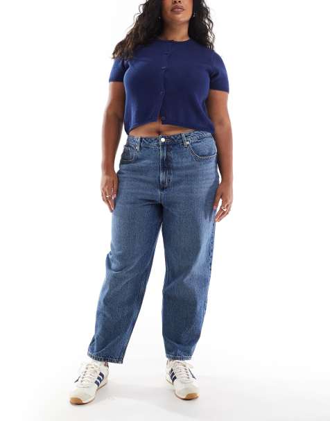ASOS DESIGN Curve - Mom jeans lavaggio blu medio - view 1