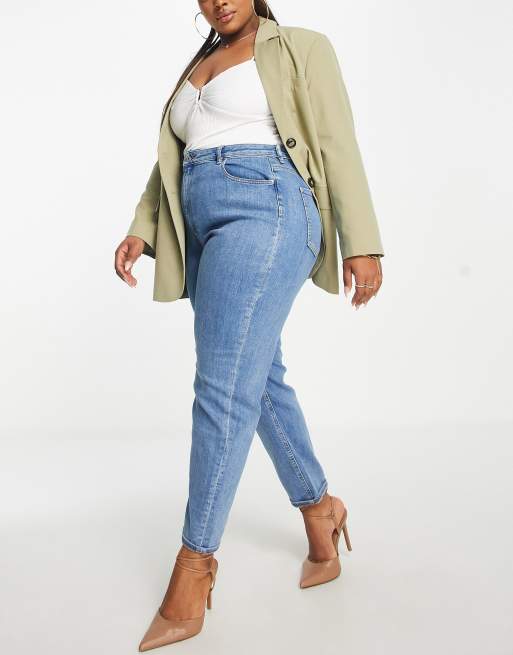 ASOS DESIGN Curve - Mom jeans slim lavaggio blu medio , 4 di 4