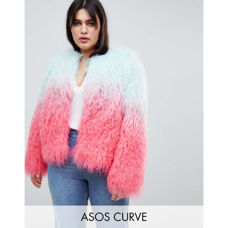 ASOS DESIGN Curve Mongolian Ombre Faux Fur Festival Jacket