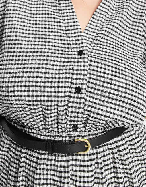 ASOS DESIGN Curve - Monokrom kortærmet midi-skjortekjole med bælte og tern, 4 af 4