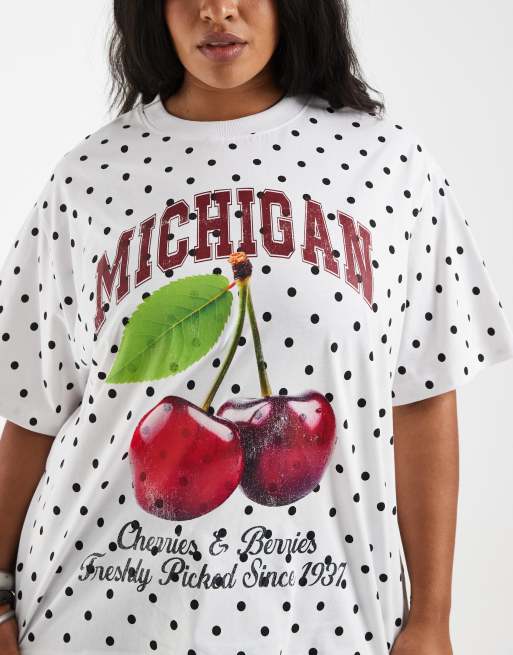 ASOS DESIGN Curve – Monokrom, prickig tröja i oversize med Michigan- och körsbärstryck, 2 av 4