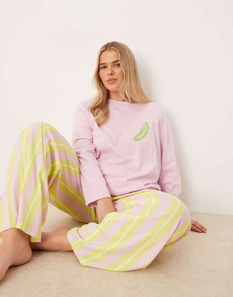 ASOS DESIGN Curve – Mönstrad pyjamas i oversize med långärmad t-shirt och byxor - view 1