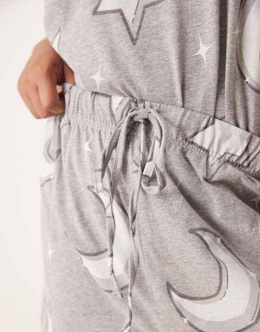 ASOS DESIGN Curve moon & stars oversized tee and short pajama set in gray