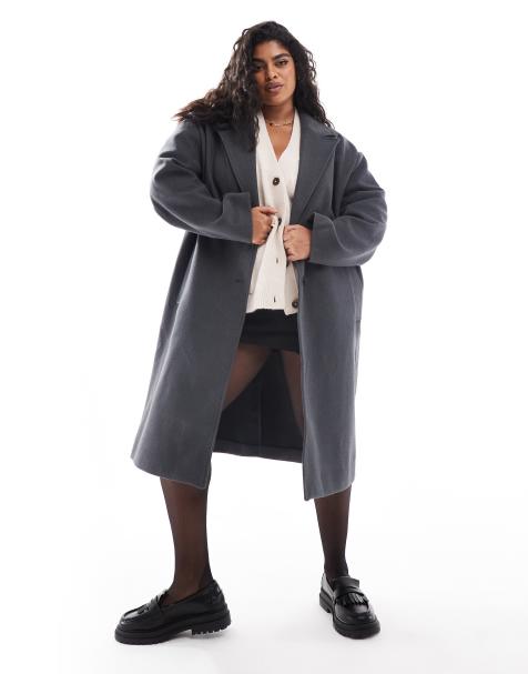ASOS DESIGN Curve – Mörkgrå, formell kappa utan krage - view 1