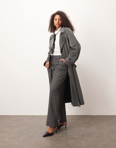 ASOS DESIGN Curve – Mörkgrå, mjuk, figursydd trenchcoat - view 1