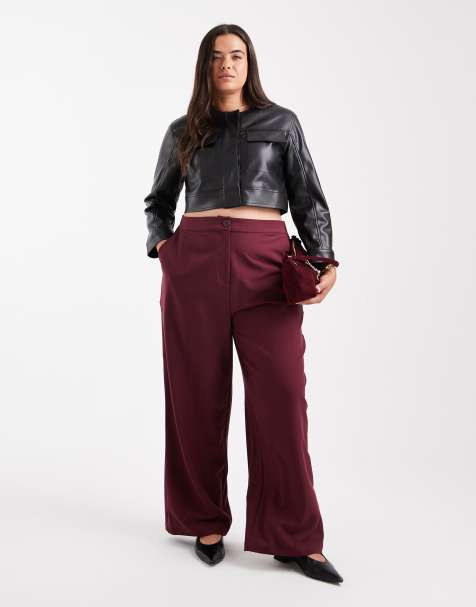 ASOS DESIGN Curve – Mörkröda, figursydda byxor med raka ben och avslappnad passform - view 1