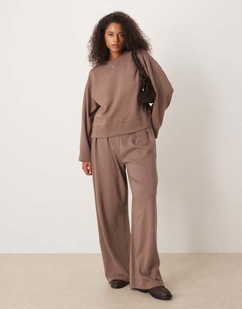 ASOS DESIGN Curve – Mörkt brungrått set med interlocksömmar - view 1