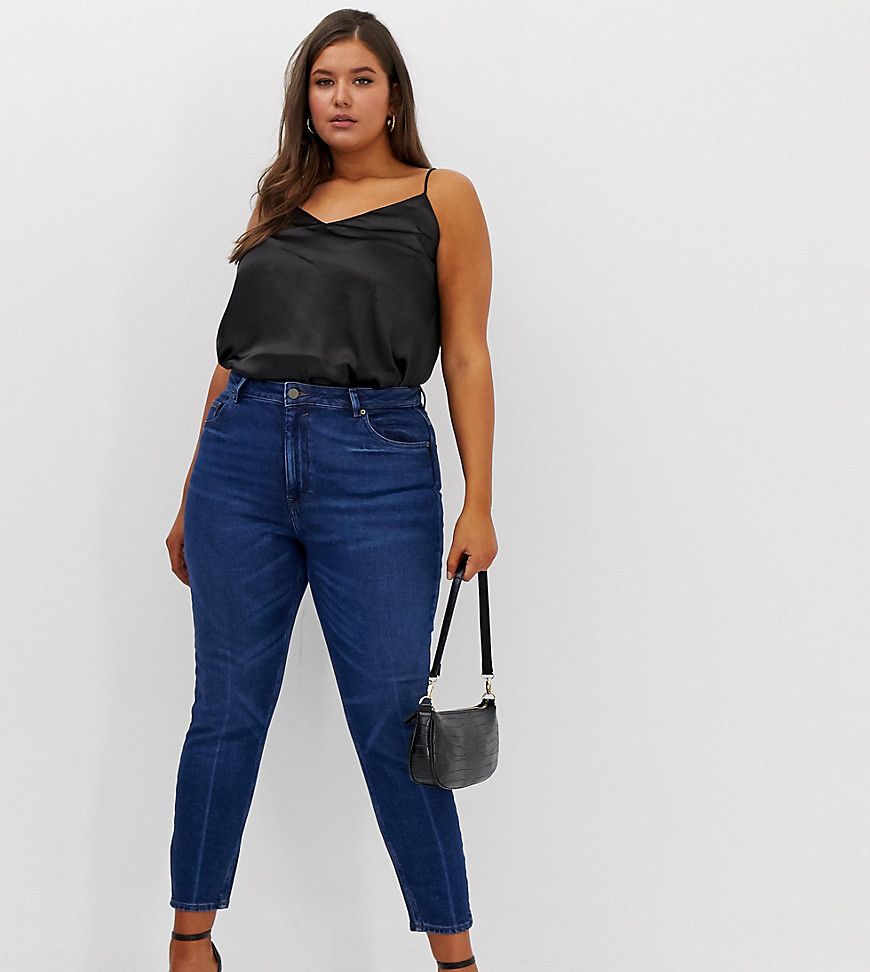 ASOS DESIGN Curve – mörkt stentvättade extra höga skinny jeans-Blå