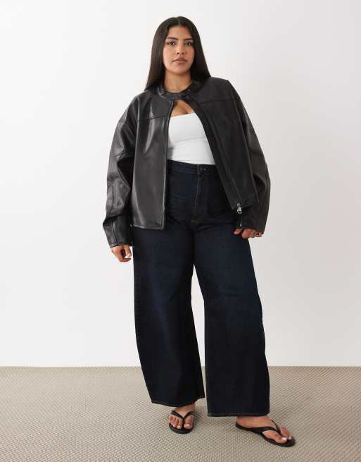 ASOS DESIGN Curve - Motorsport - Bikerjack met leerlook in zwart, 2 van 4