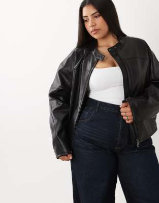 Asos Curve Asos Design Curve Motorsport Leather Look Moto Jacket In Black