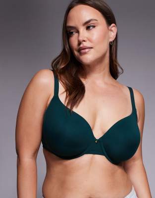 Asos Curve Asos Design Curve Moulded T-shirt Bra With Charm Detail And Embossed Straps In Green